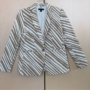 Ann Taylor Blazer Jacket Women's One Button Zebra Animal Print‎ Brown Petite 4P